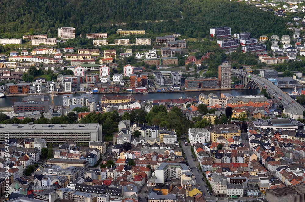 Bergen aerial panoramic view from Mount Floyen viewpoint
