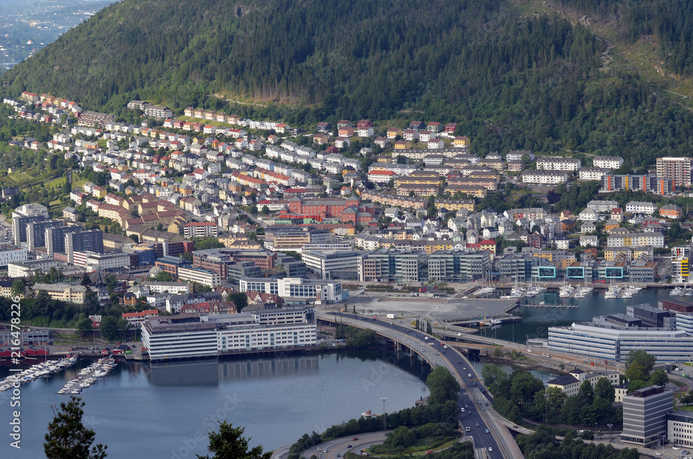 Bergen aerial panoramic view from Mount Floyen viewpoint
