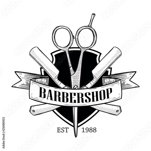 Barbershop logo with big scissors