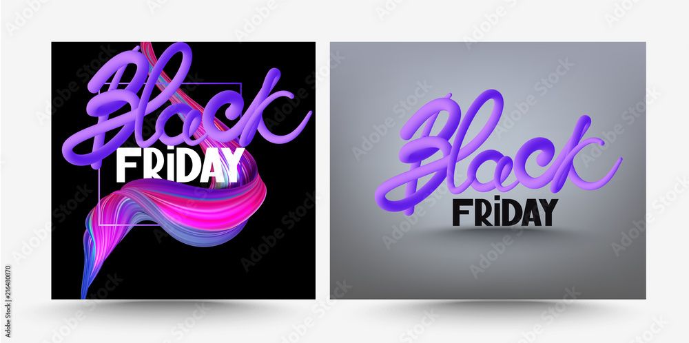 Black friday banners with volume lettering. Vector illustration