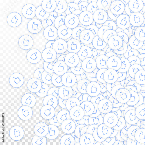 Social media icons. Social media marketing concept. Falling scattered thumbs up. Right gradient elem