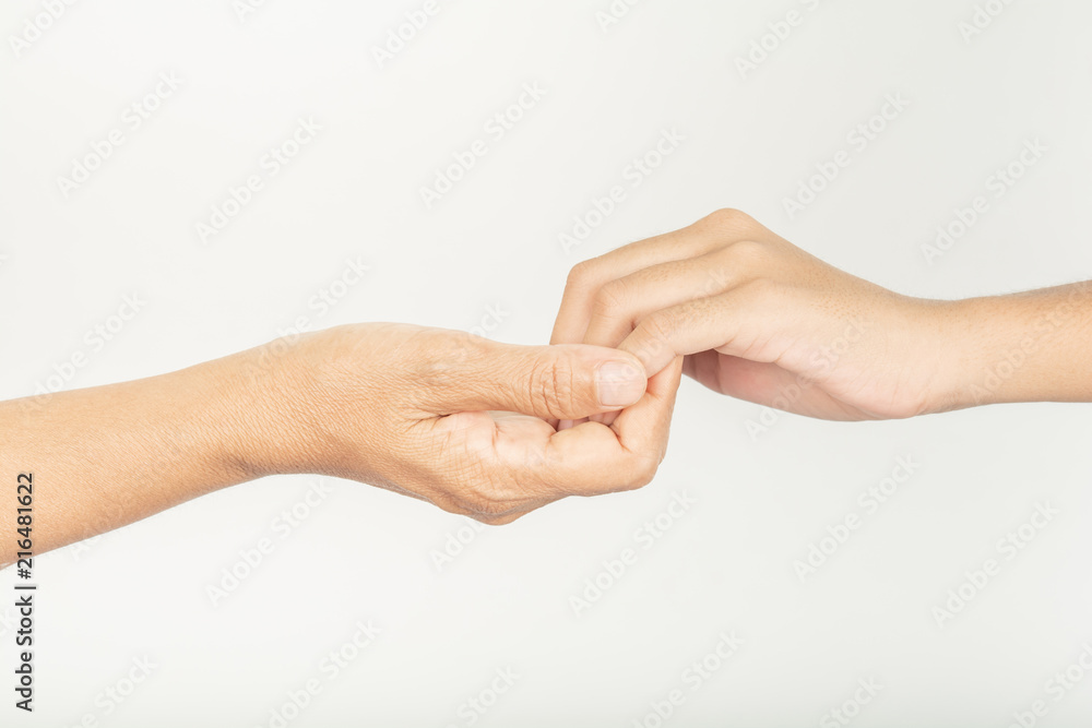 Hand 2 hands with different skin.