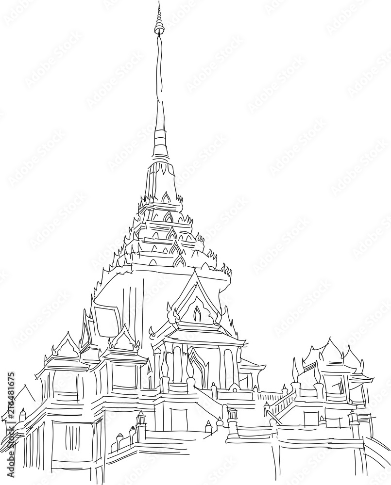 Thai culture concept with hand drawn sketch temple