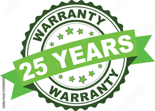 Green rubber stamp with 25 years warranty concept