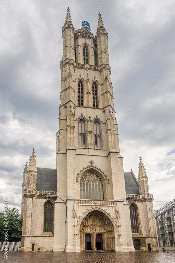 View at the facade of Cathedral Saint Bavo in Ghent - Belgium