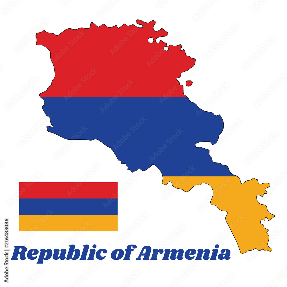 Tarmfunktion stof Ananiver Map outline and flag of Armenia, a horizontal tricolor of red, blue, and  orange. with name text Republic of Armenia. Stock Vector | Adobe Stock