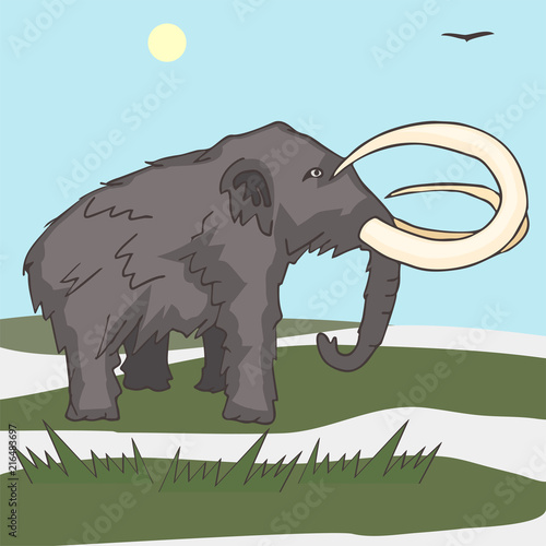 mammoth at tundra landscape vector cartoon 