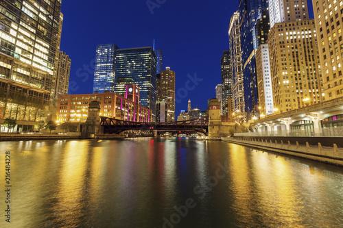 Colorful architecture of Chicago at night
