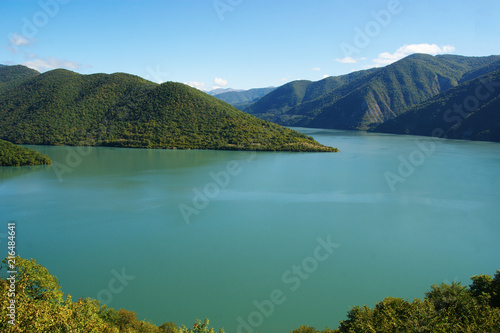 Fototapeta Naklejka Na Ścianę i Meble -  mountains and lake, dam in the mountains. Zhinvali water reservoir