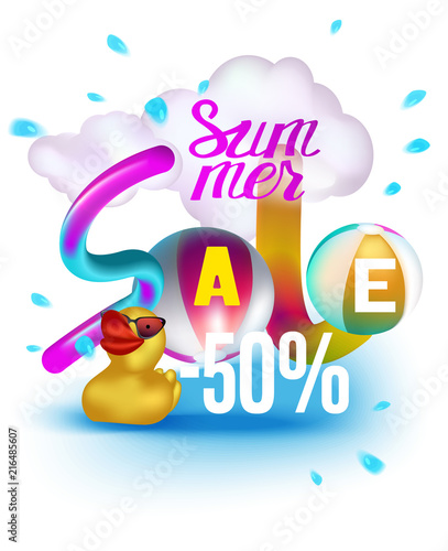 Summer sale banner with summer objects. Vector illustration