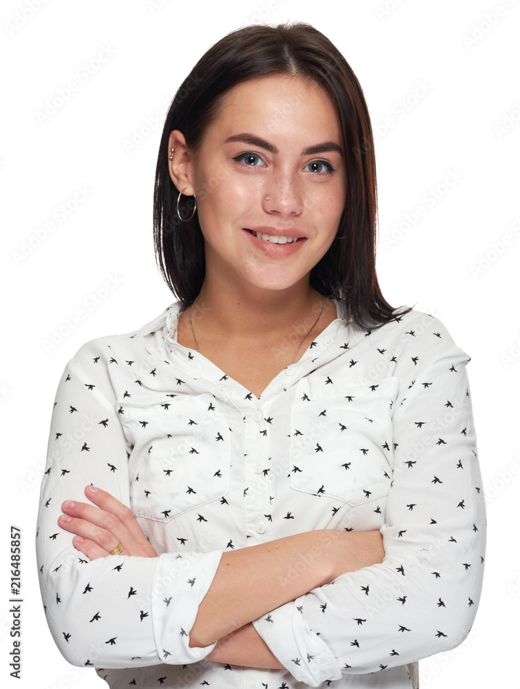 Portrait of young pretty cheerful girl smiling Portrait of young pretty cheerful girl smiling