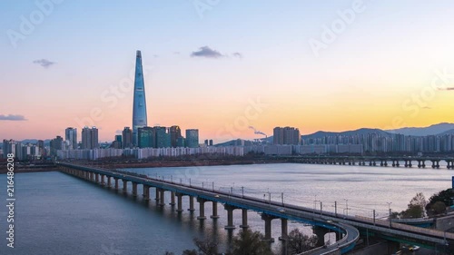 Day to Night time lapse video of Seoul cityscape skyline timelapse 4K
