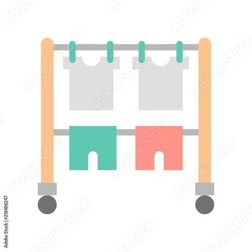 Hang dry clothes on clothes horse, cleaning and laundry service related flat icon set