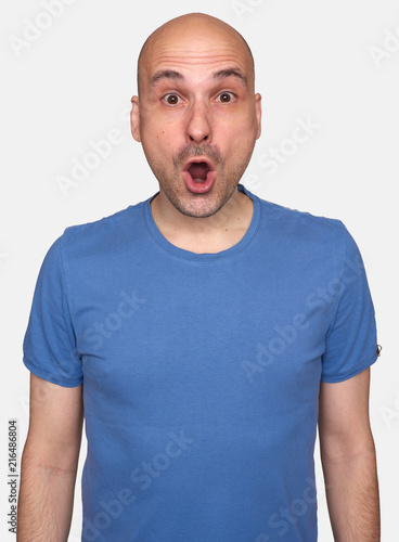 astonished bald man isolated