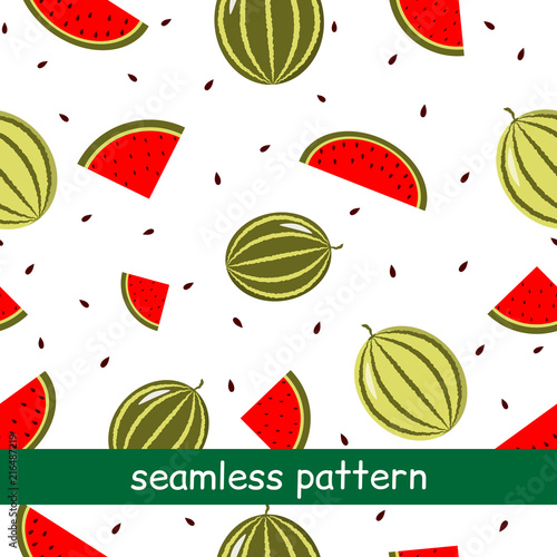 Fototapeta Naklejka Na Ścianę i Meble -  Seamless pattern of watermelon on a white background.