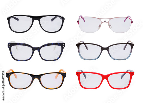Set of modern elegant glasses, isolated on white background