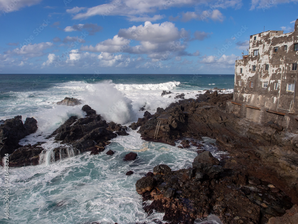 Breaking waves in Puerto de la Cruz , Tenerife, Canary Islands, Spain