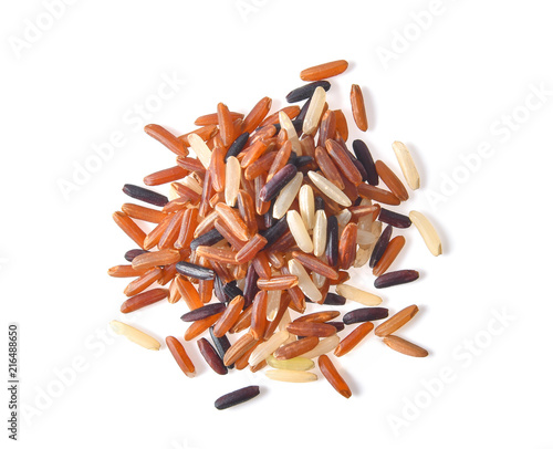 brown rice isolated on white background photo