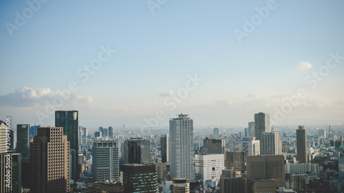 Top view modern city of Osaka City in Japan.