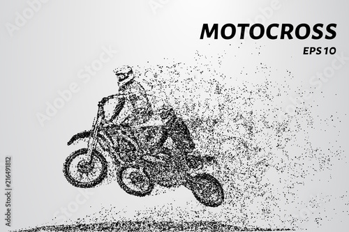 Motocross of particles. Motorcyclist involved in motocross. Motorcyclist jump.