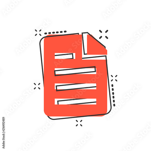 Vector cartoon document icon in comic style. Archive data file sign illustration pictogram. Document business splash effect concept.