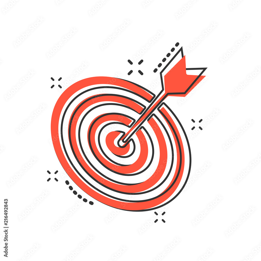 Vector cartoon target aim icon in comic style. Darts game sign illustration pictogram. Success business splash effect concept. Vector cartoon target aim icon in comic style. Darts game sign illustration pictogram. Success business splash effect concept.