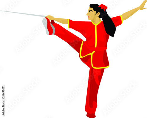 Wushu Girl Sword Chinese Martial Art Vector Illustration