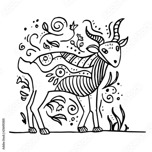 Goat doodle. Hand drawn vector goat. Vector illustration for poster, web.  Isolated on white background