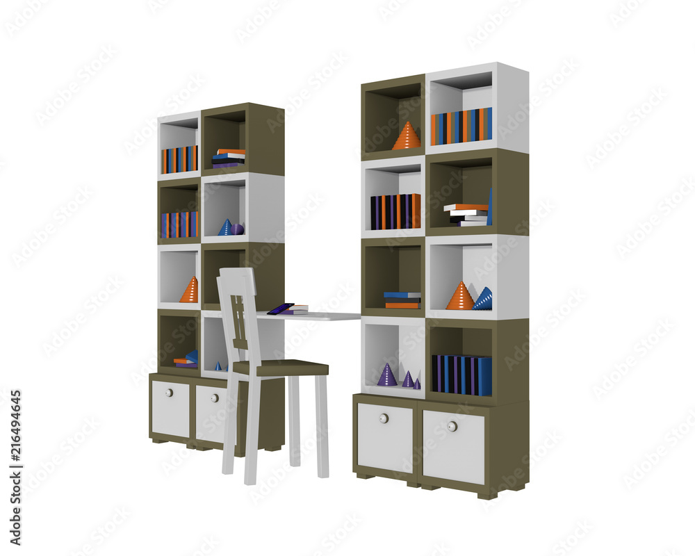Schrankwand in Olivgrün-weiß auf weiß isoliert. 3d Render Schrankwand in Olivgrün-weiß auf weiß isoliert. 3d Render