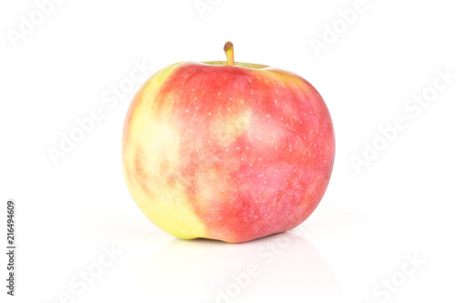 Photography One whole glossy fresh red apple james grieve variety isolated on white backgrou