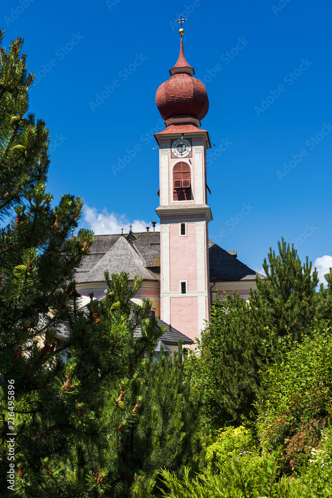 Fototapeta premium A Church in the mountain village of Ortesi, Dolomites, Italy