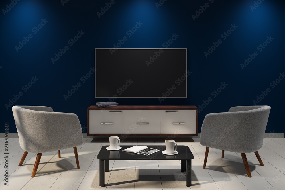 Modern dark interior with empty TV Modern dark interior with empty TV