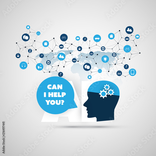 Wallpaper Mural Can I Help You? - Global AI Assistance, Automated Support, Digital Aid, Deep Learning and Future Smart Technology Concept Design with Human Head - Vector Illustration Torontodigital.ca