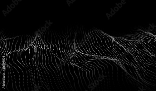 Wave of particles. Big Data particle. Abstract wave dots in dark background. Cyberspace Grid. Vector illustration.