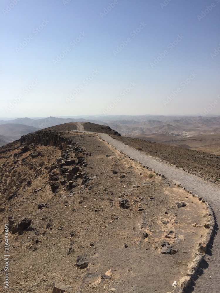 Rocky hills of the Negev desert. Panoramic landscape view of the Desert rock formation in the southern Israel.