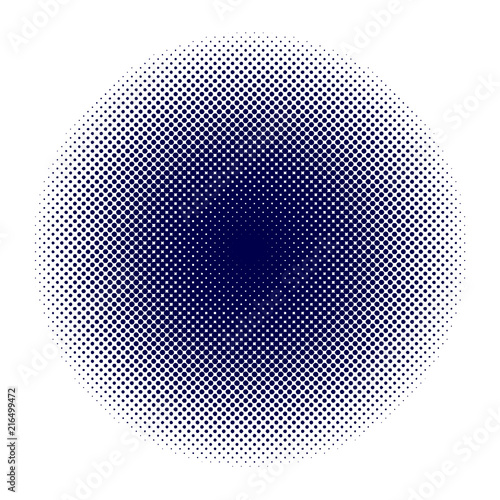 Blue halftone circles. Halftone dot pattern. Monochrome halftone. Vector illustration.