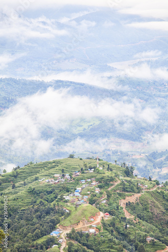 Sunrise in Nagarkot, Nepal. Himalaya mountains view photo