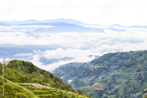 Sunrise in Nagarkot, Nepal. Himalaya mountains view photo