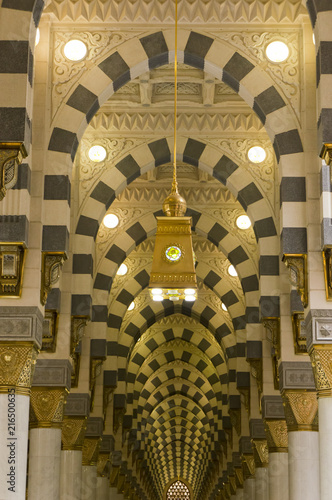 Interior of Masjid (mosque) Nabawi in Al Madinah, Saudi Arabia. photo