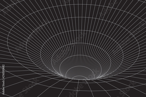 3D tunnel. Vector abstract lines pattern. Optical illusion.Tunnel or wormhole.Grid texture. Vector illustration