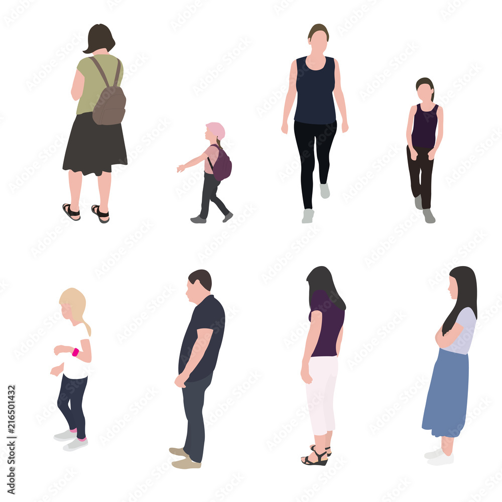 Fototapeta premium Set of Silhouette Walking People and Children. Vector Illustration.