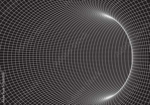 Tunnel or wormhole. 3D tunnel grid. 3d tube corridor. Network cyber technology. Background abstract vector image