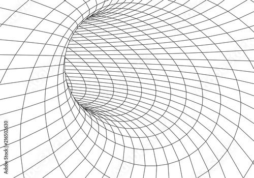 Tunnel or wormhole. 3D tunnel grid. 3d tube corridor. Network cyber technology. Background abstract vector image
