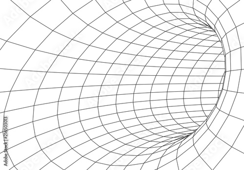 Tunnel or wormhole. 3D tunnel grid. 3d tube corridor. Network cyber technology. Background abstract vector image