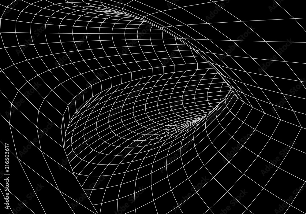 Obraz Tunnel or wormhole. 3D tunnel. Grid texture. Abstract tunnel. 3D illustration tunnel