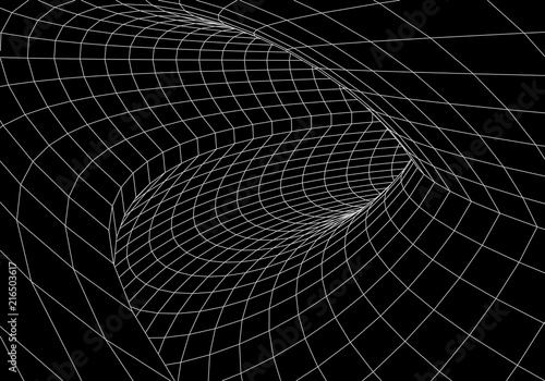 Tunnel or wormhole. 3D tunnel. Grid texture. Abstract tunnel. 3D illustration tunnel
