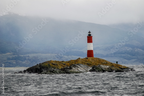 Lighthouse Les Eclaireurs built on a small island in the Beagle Channel