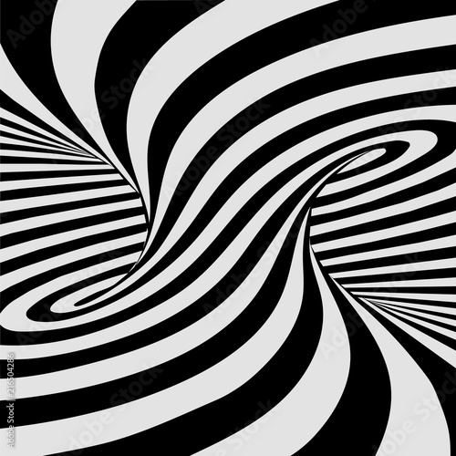 Black and white lines optical illusion horizontal background © kume111000