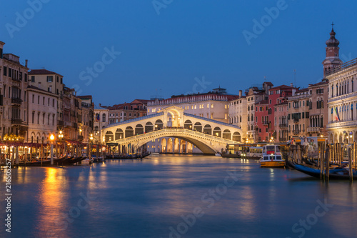 Rialto bridge and Grand Canal at night in Venice  Italy