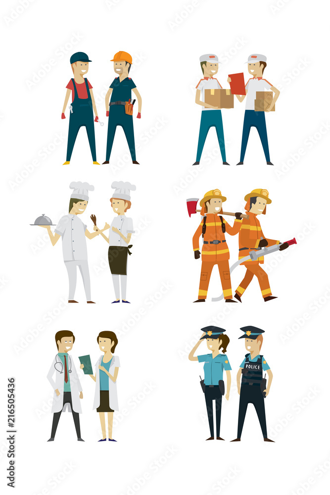 Group people professions a diverse collection flat style isolated background. illustration vector